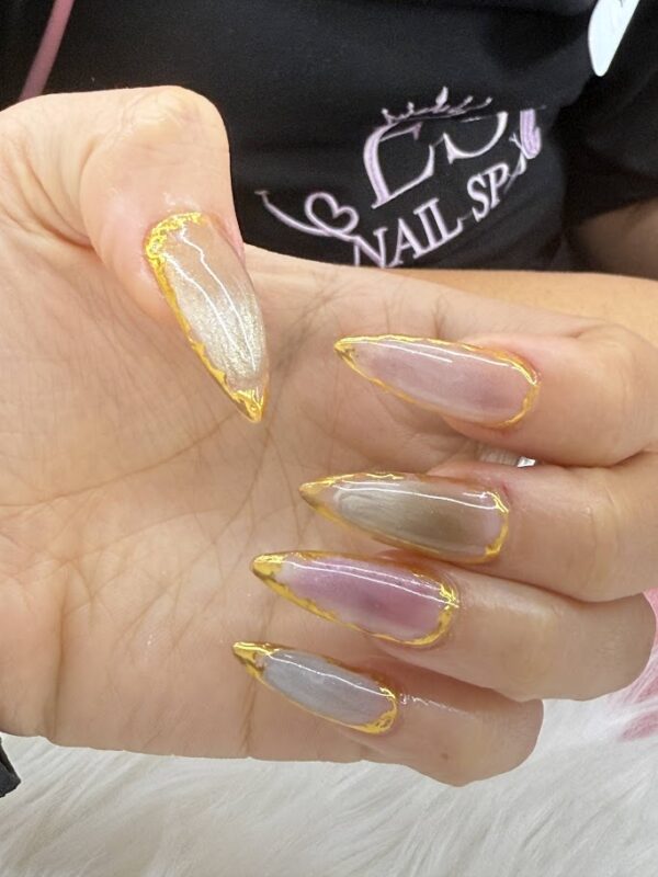 Sheer nails with delicate gold accents